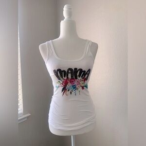 No Boundaries White Floral Mama Tank Top
